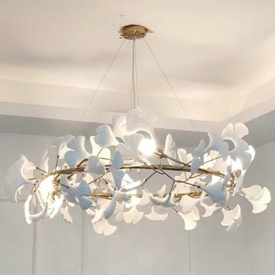 China Ceramic Ginkgo Leaf Pendant Chandelier Lights Adjustable Suspended Line for sale