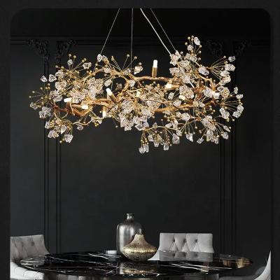 China Modern Restaurant Chandelier 3000-6500K All Copper Branch Crystal Stone Chandelier for sale