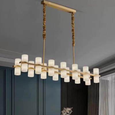 China Custom Dining Room Bar Rectangle Ceiling Luxury Alabaster Decorative Chandelier Gold Brass Pendant Light en venta