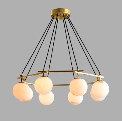 China Modern Round Alabaster Pendant Light Study Living Room Dining Room Art Hanging Trendy Decoration Chandelier en venta