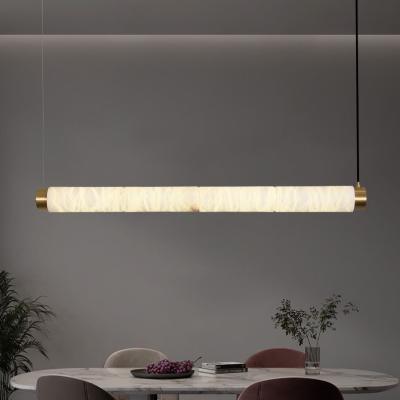 China Modern minimalist designer creative long cylinder natural alabaster hanging lights Luxury LED restaurant bar decoration alabaster lights for sale