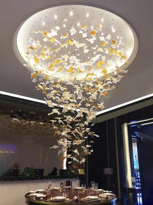 China Large Chandeliers High Ceilings Fixture Restaurant Table Handmade Murano Glass Lighting Indoor Light Maple Leaf Chandelier for sale