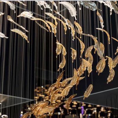 China Wholesale Modern Luxury Flower Leaf Shaped Tawny Crystal Blown Chihuly Murano Glass Chandeliers Parts Hotel Ceiling Decoration for sale