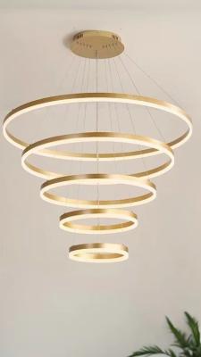 China Gold Shell Aluminum LED Round Ring Light 5-rings Hanging Ceiling Light for Hotel Villa for sale