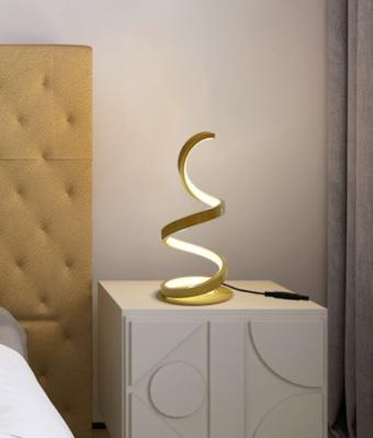 China Neue einfache Gold Spiral Acryl Metall Schlafzimmer Bett Hotel Luxus Dekorationstabellenlampe zu verkaufen