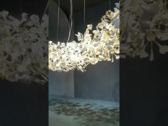 Hotel Lobby Long Vertical Ginkgo Leaf Chandelier