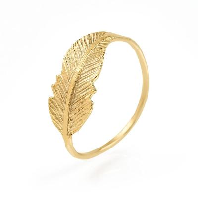 China Bule Resizable Gemstone Jewelry Wholesale China Trend Men's Feather Yellow Gold Plated 925 Sterling Silver Adjustable Feather Ring Set for sale