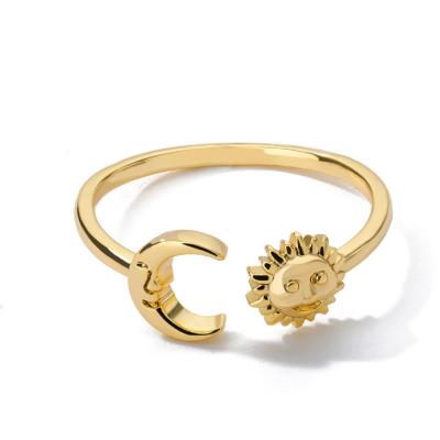 China Trend Wholesale China Seal Jewelry Moon And Sun Shaped Zircon Solid 18K Yellow Gold Plated Sun Stamped Ring Sterling Silver for sale