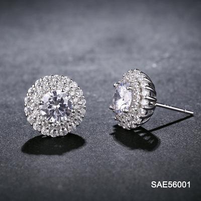 China Vintage SAE56001 Fashion Round Zircon White Gold Plated 925 Sterling Silver Stud Earrings Designs For Girls for sale