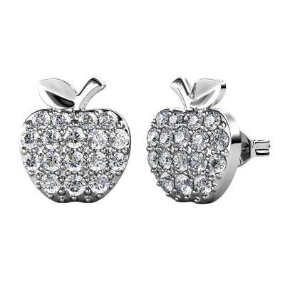 China 925 Sterling Siver Quality Guaranteed Cherry Circle Earring Clear Zircon White Gold Plated 925 Sterling Silver Fruit Stud Earrings For Women for sale