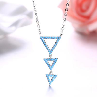 China CLASSIC Unique Unique Triangle Shape Pendant 925 Sterling Silver Blue Turquoise Blue Turquoise Stone Necklaces For Women for sale