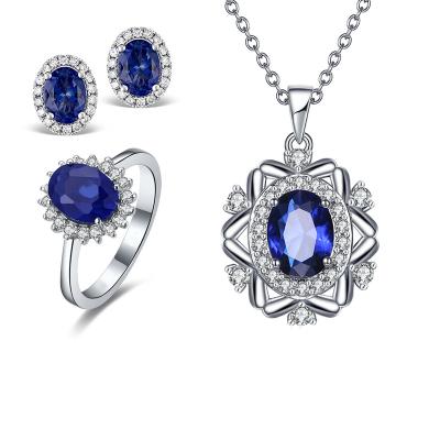 China 2021 New Design High Quality Ladies Blue Topaz 18K White Gold Plated 925 Sterling Silver Gemstone Wedding Jewelry Necklace Set For Bride for sale