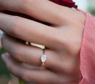 China Romantic Fashionable Resizable Adjustable Silver Seal Knuckle Rings, Solid 18k Gold Filled Gold Plated Minimalist Moonstone Ring for sale