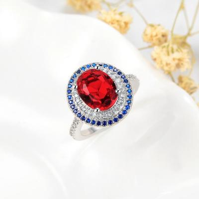 China Sevenajewelry AR7451 Vintage Jewelry Oval Ruby And Sapphire White Gold Brand Environmental Friendly Plated Diamond Cz Brass Ring For Women for sale