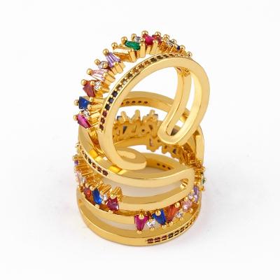 China FASHIONABLE jewelry SAR7655 jewelry from Seven.A colorful cirzon plated on gold plated copper open rings for girl for sale