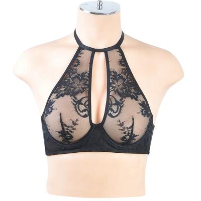 China Custom Made Elegant Top Lace Halter Neck Sexy High Quality Bra Antibacterial for sale