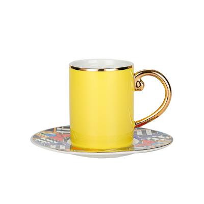 China 100cc Decal Saucer Porcelain Coffee Cup Custom Viable Custom Yellow Turkish Coffee Cups Porcelain for sale