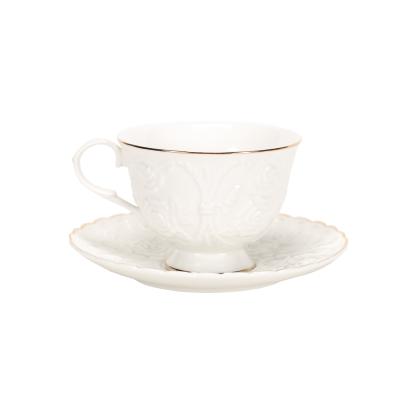 China White Tea Set Viable Embossed Ceramic Cup And Saucer for sale