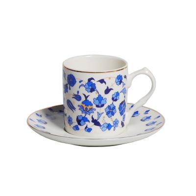 China Viable Blue Flower Bone China Gold Rim Coffee Cup and Saucer Set Small for sale