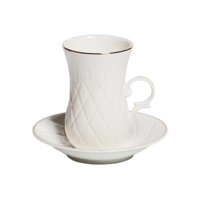 China Sustainable Wholesale Embossed Good White Porcelain Arabic Turkish Tea Cup for sale