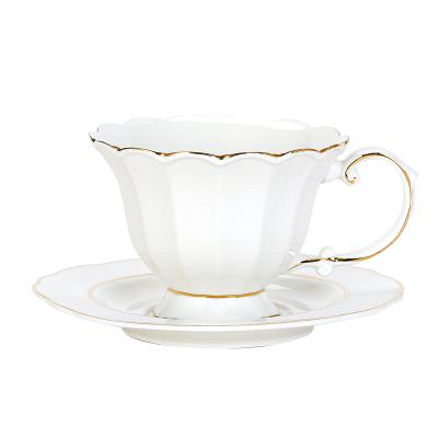 China New Viable Bone China White Ceramic Porcelain Tea Coffee Cup And Saucer With Gold Edge Wholesale for sale