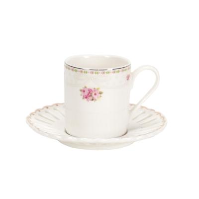 China New Viable White Bone China 90cc Ceramic Coffee Cup And Saucer With Flower Decals for sale