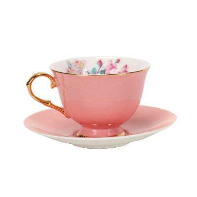 China Disposable High Quality Supplier Set Wholesale Gold Rim Bulk Tea Cup Coffee 6 Gift Cup Color Glazed Ceramic Tea Cups And Saucers for sale