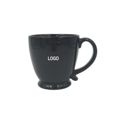 China Viable Custom Logo Single Color Black Glazed Reusable Ceramic Coffee Mug 400ml for sale