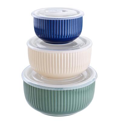 China 3pcsDinnerware Porcelain Mixing Bowl Sevring Bowl Ceramic Food Storage Container Stocked Sets With Lid for sale