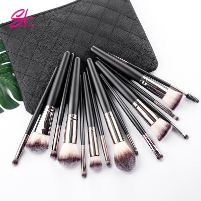 China Angular Blush Brush Make To Install Kit Wholesale Wood Handle Private Luxury Black Label Base Brush Set Makeup Cosmetic Brushes for sale