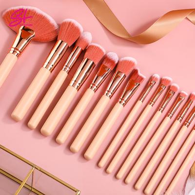 China Angular Blush Logo Foundation Private Label Luxury Custom Label Pink Blending Makeup Brushes Low Moq Synthetic Women Makeup Brush Set for sale