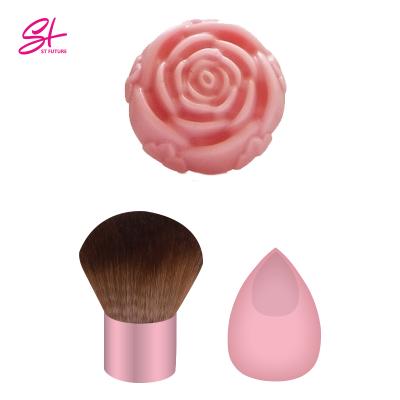 China Angular Blush Future St Makeup Gift Set Kabuki Brush Rose Rose Soap Rose Infused Beauty Sponge Cosmetic Makeup Brush Set for sale