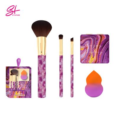 China Angular Blush Gradient Liquid Marble Color Printing Sponge Mirror 3PCS Double Lady Beauty Cosmetic Makeup Blending Brush for sale