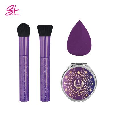 China Angular Blush Future Costom St Special Design Makeup Sponge Egg Pocket Mirror Purple Cosmetic Make Up Brush Set for sale