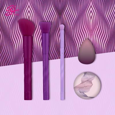 China 5pcs Face Make In Guangzhou Synthetic Makeup Brush Set Premium Quality And Powder Puff Sponge Sets Brush With Nylon Hair Mirror Case for sale