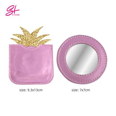 China Future Promo Personalized Logo Ladies Round Portable Travel Custom Made St Pineapple Design OEM One Side Makeup Mirror for sale