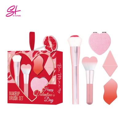 China Angular Blush Valentine's Day Gift Set New Arrival Professional Vegan Hot Selling Natural Makeup Brush With Sponge for sale