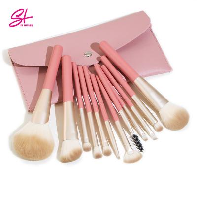 China Angular Blush 12pcs Professional Wholesale Makeup Brush With Cosmetic Case Private Label Set Acceptable OEM Tools Wood for sale