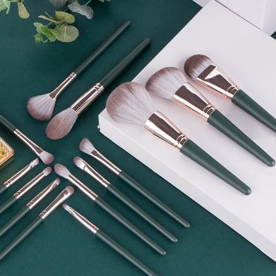 China Angular Blush Private Label Wooden Handle 14pcs Professional Makeup Brush Set For Beauty Brushes for sale