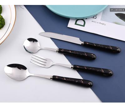 China Sustainable High Quality Custom Portable 304 Stainless Steel Dinnerware Silver Cutlery Set With Black Ceramic Handle for sale