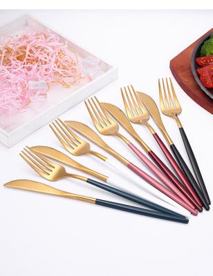 China Sustainable 304 Stainless Flatware Gold Flatware With Colored Handle Clear Thin Gold Flatware for sale