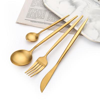 China Viable Rose Gold Plated Knife Fork Spoon SS304 Wedding Cutlery Set Wholesale Bulk 4pcs Flatware Set Stainless Steel Gold Cutlery for sale