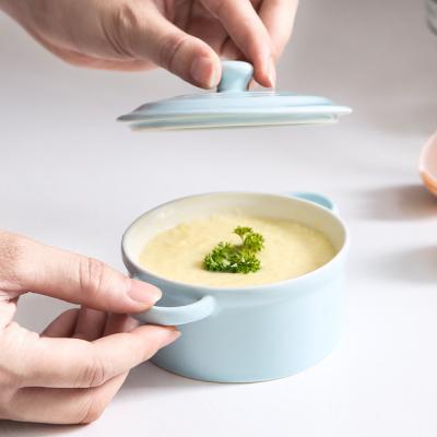 China 200ml Sustainable/Stocked MINI Ceramic Microwave Oven Bowl Steamed Egg Tarts Baby Food Casserole Soup Bowl With Lid for sale