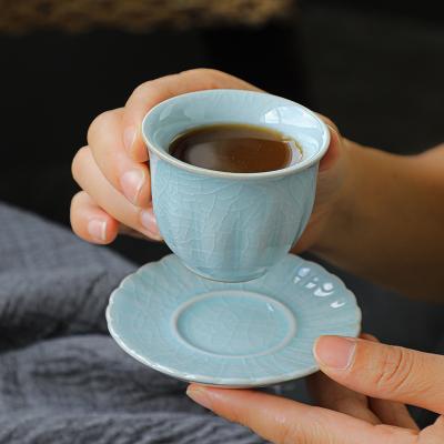 China Viable Chinese Style 60ml Handmade Drinking Vessels Cup Saucer Set Ceramic Coffee Tea Cup Sets for sale