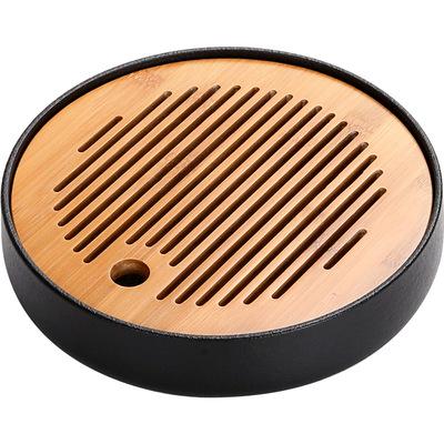 China Viable Chinese Round Table Gongfu Bamboo Tea Tray for Kungfu Tea Set for Tea Time Chinese Style Water Storage Tray (Black) for sale