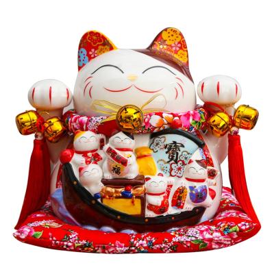 China Piggy Bank Lucky Cat Decoration Ceramic Ornaments Beckoning Fortune Cat Figurines Lucky Charm Money Box Home 14 Inch Chinese Maneki-Neko for sale