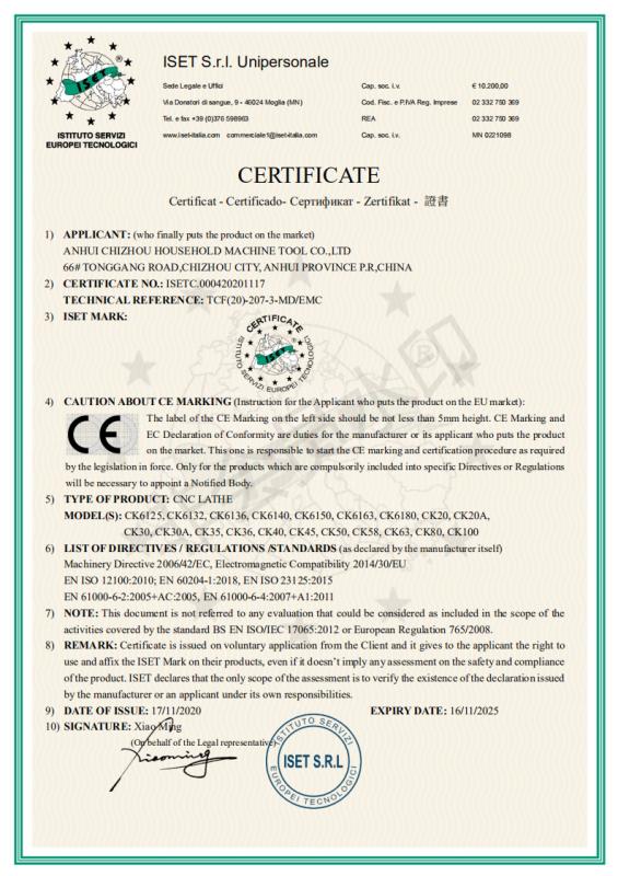 CE - Anhui Chizhou Household Machine Tool Co., Ltd.