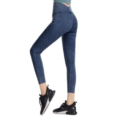 China Breathable Denim Yoga Pants Waist Up Hip Out Slim Fit Casual Gaiters Yoga Pants Women for sale