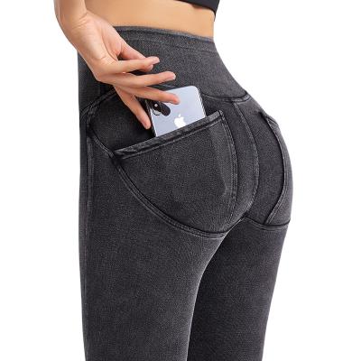 China Breathable Custom Fitness Yoga Pants Womens Peach Stretch Buttocks Pants Womens Denim Yoga Jeans High Waist for sale