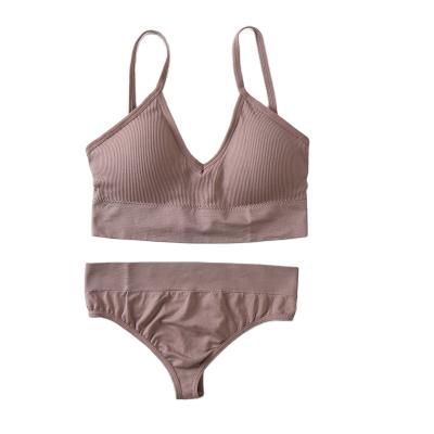 China 2PCS Anti-Static Bra Set Women Sexy Bralette Sexy Underwear Female Lingerie Ribbed Tops Seamless Wire Free Bra And Sexy Panty Set for sale